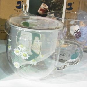 マグカップ　ガラス製　蓋付きマグカップ　茶こし付き　ティーマグ　カモミールシリーズ　セレック　耐熱ガラス｜ruburey