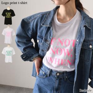 【福袋対象】カットソー Tシャツ レディース 半袖 黒 おしゃれ 綿 ロゴ コットン 体型カバー ゆったり ラウンドネック カジュアル 夏 英字 30代｜ruckruck