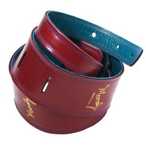 [Moody Leather] Leather Backed Guitar Strap [Standard / 2.5"] (Carmine/Sapphire Blue/Gold)