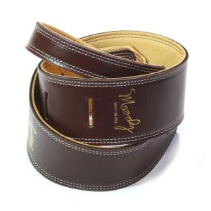 [Moody Leather] Leather Backed Guitar Strap (Long / 2.5") (Dark Chocolate / Cream)｜rudie