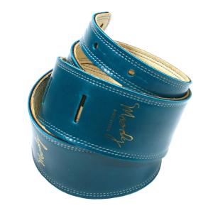 [Moody Leather] Leather Backed Guitar Strap (Long / 2.5") (Sapphire Blue / Cream) - ムーディー・レザー・ストラップ｜rudie