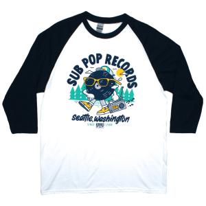 Sub Pop Records / Big League Raglan Baseball Tee (White/Navy) - サブ ポップ レコーズ Tシャツ｜rudie