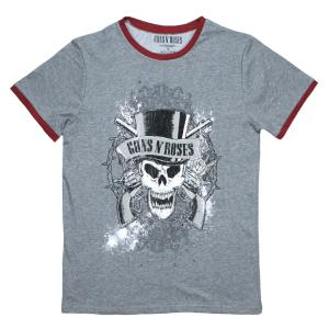 Guns N' Roses / Skull and Pistols Ringer Tee 2 (Heather Grey) - ガンズ・アンド・ローゼズ Tシャツ｜rudie