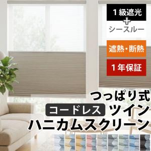 つっぱり ハニカムスクリーン 遮光 シースルー レース オーダー ロールスクリーン ブラインド カーテン 遮熱 / 突っ張り 1級遮光＋シースルー ツインハニカム