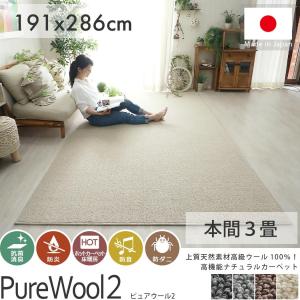 カーペット 絨毯 ウール 3畳 191×286cm ウールカーペット 抗菌 消臭 防ダニ 防音 防炎 床暖房対応 日本製 / ピュアウール2 本間3畳