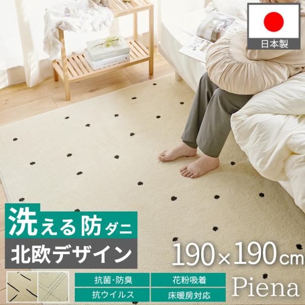 ラグ カーペット 洗える 北欧 おしゃれ 2畳 190×190 抗菌 防臭 消臭 オールシーズン ベ...