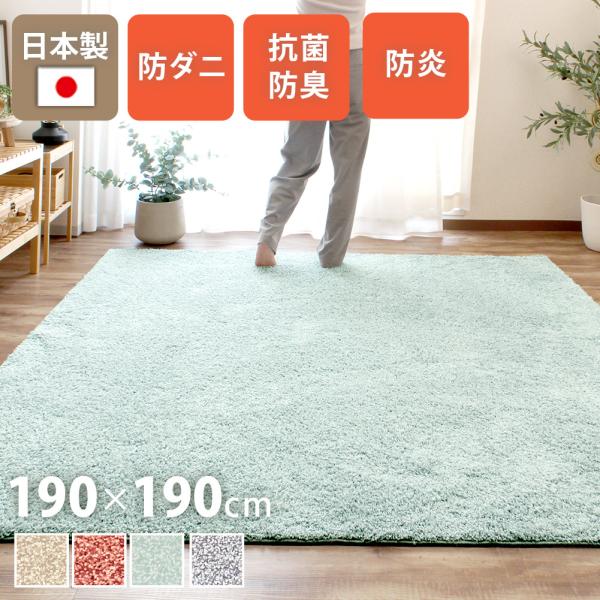 シャギーラグ 洗える 2畳 190×190cm 正方形 抗菌防臭 防炎 ラグマット カーペット 床暖...