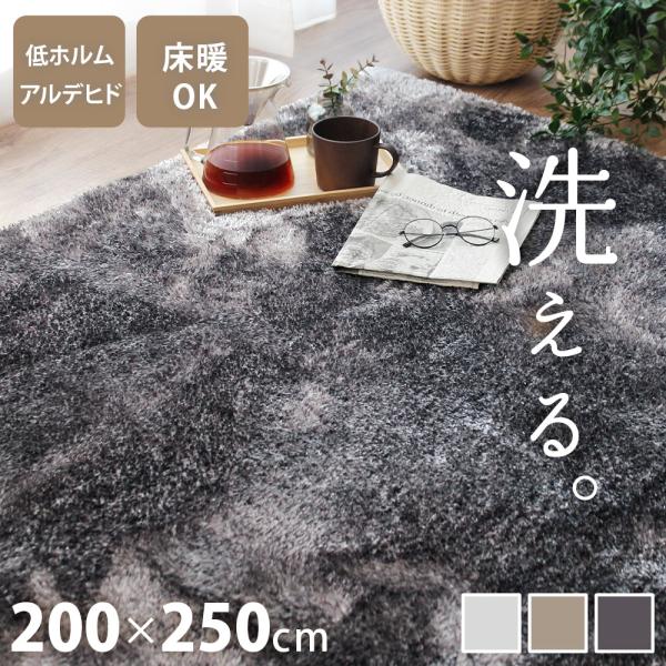 シャギーラグ 洗える 200×250cm 滑り止め付き ラグマット カーペット 絨毯 床暖房 ホット...