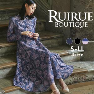 パーティードレス 結婚式 ロングワンピース フレアスカート 大きいサイズ お呼ばれ オケージョン 披露宴 フォーマル 50代 40代 30代 長袖 花柄 上品 レディース｜RUIRUE BOUTIQUEヤフー店