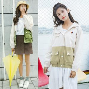 マウンテンパーカー パーカー レディース ウェア ジャケット バイカラー フード付き カジュアル 羽織 マウンテンパーカー パーカー 2019 春秋新作