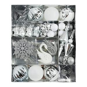 WBHome 70ct アソート クリスマス ボール オーナメント セット  シルバーとホワイト 飛散防止 オーナメント クリスマス ツリー