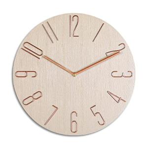 yiteng 掛け時計 おしゃれ 北欧 静音 連続秒針 壁掛け時計 木目 シンプル モダン フレームなし 3D立体数字 かわいい 非電波 飾り