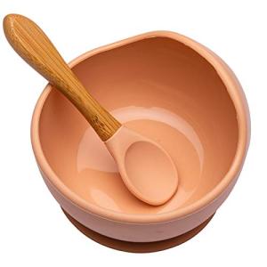 Wooden Teether ベビー用食器 吸盤ボウル シリコン スプーン付き 赤ちゃん 滑り止め 離乳食セット こぼれ防止 ひっくり返し防止