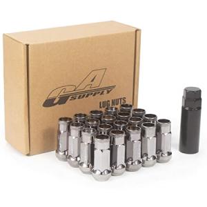 GAsupply スチール製貫通 ホイールナット M12xP1.25 48mm ロング レーシングナット 専用ソケット付き 20個セット チタン