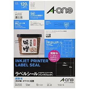 エーワン ラベルシール インクジェット 超耐水 光沢紙 12面角丸 10シート 64312E