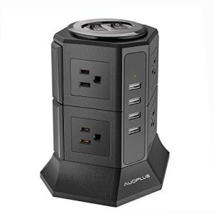AUOPLUS 電源タップ タワー式 8個AC口 4USBポート 雷ガード
