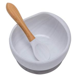 Wooden Teether ベビー用食器 吸盤ボウル シリコン スプーン付き 赤ちゃん 滑り止め 離乳食セット こぼれ防止 ひっくり返し防止