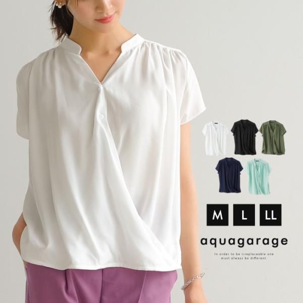 シャツ ブラウス シフォン トップス ドレープ 半袖 無地 M L 春夏 レディース フォーマル 入...