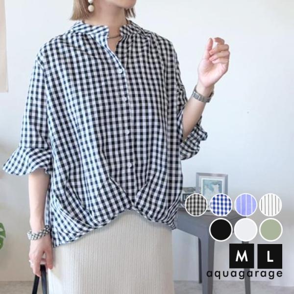 シャツ ブラウス　レディース フレア袖 バンドカラー スキッパー トップス ブラック レッド ブラウ...