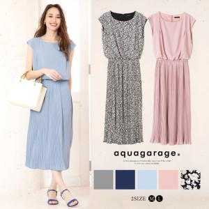 在庫限り 残りわずか ワンピース ブラウジング 細プリーツ レディース きれいめ 春夏 グレー ネイビー アイスブルー ピンク ブラック M L