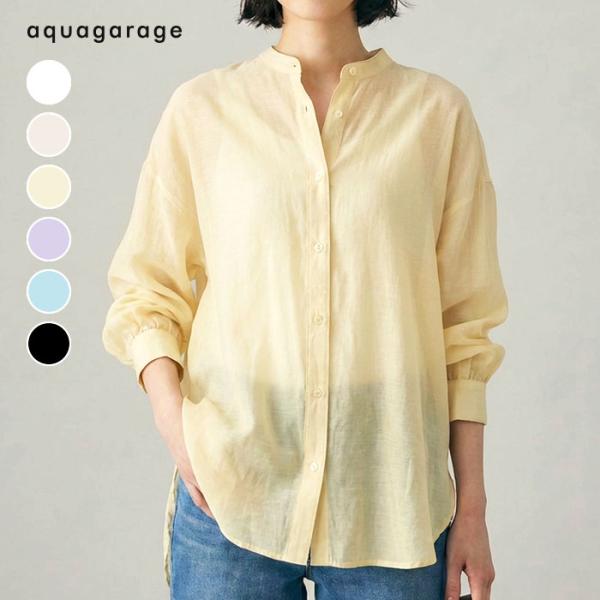 バンドカラーロングシアーシャツ レディース 春 夏 秋 長袖≪ゆうメール便配送10・代引不可≫