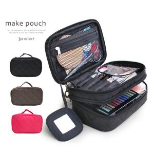 メイクポーチ 2段 コスメポーチ 化粧ポーチ レディース ブラック ブラウン ピンク