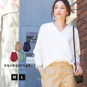 シャツ ブラウス Vネック レディース 長袖 オフホワイト ベージュ ネイビー 大きいサイズ ミント M L