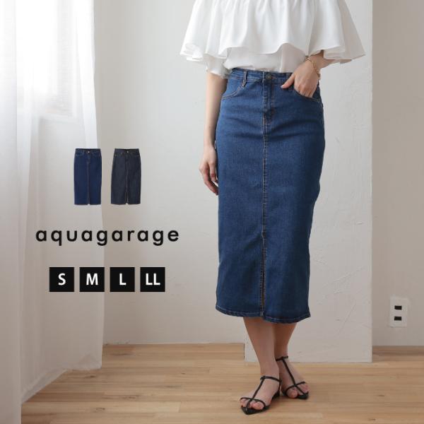 デニム スカート スリット ロング丈 S M L LL 大きいサイズ ストレッチ レディース 春夏 ...