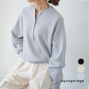 スウェットライクヘンリーネックトップス 春 秋 冬 レディース