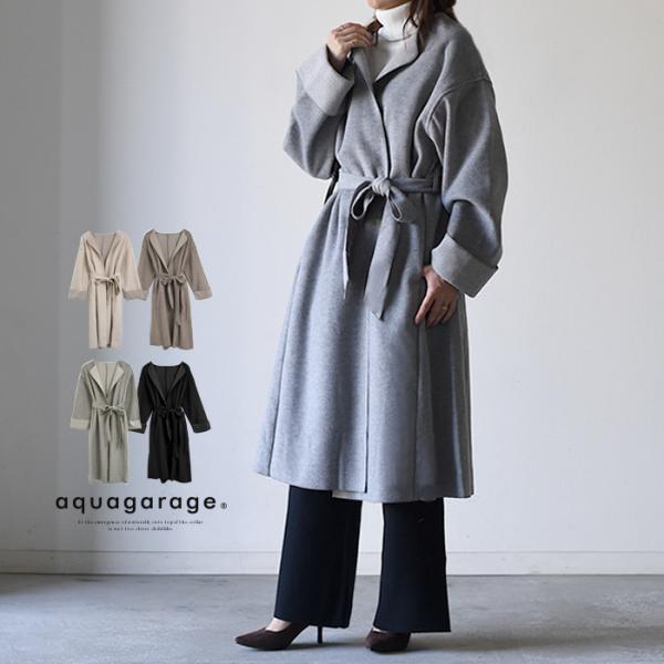 コート アウター レディース 秋 冬 ノーカラーコート ロング丈 ガウンコート ノーラペル ポケット...