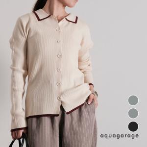 襟付きリブニットバイカラーカーディガン 春  秋 冬 M レディース ≪ゆうメール便配送20・代引不可≫