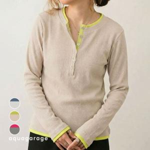 バイカラーヘンリーネックトップス 春 夏 秋  M ≪ゆうメール便配送20・代引不可≫