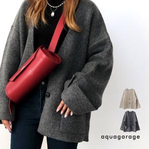 ワイドスリーブノーカラーニットジャケット 秋 冬 M  レディース