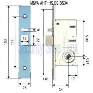 MIWA　ＡＨＴ−ＨＳ．ＣＳ　錠ケースのみ　バックセット３４ｍｍ【在庫品】