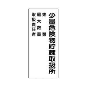 危険物標識 少量危険物貯蔵取扱所 第 類/品名/最大数量/責任者 600×300