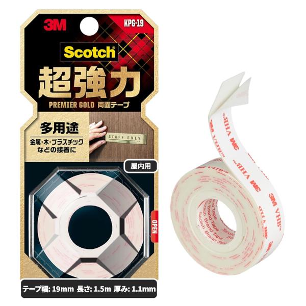3M 両面テープ 超強力 多用途 幅19mm 長さ1.5ｍ スコッチ KPG-19 小巻 プレミアゴ...