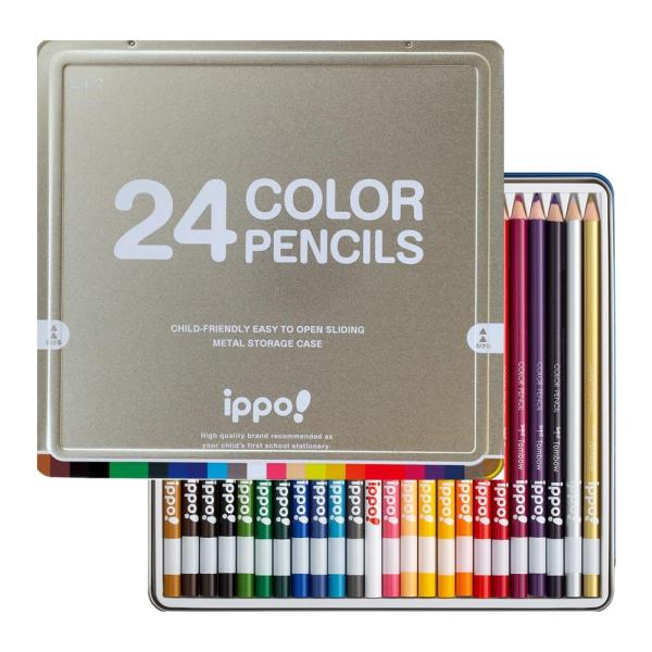 トンボ鉛筆 色鉛筆 24色 小学生 ippo! (スライド式の缶) ナチュラル シルバー CL-RN...