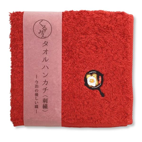 京佑 日本製 ハンドタオル 今治産 綿100％ 約25×25cm トースト 赤 くるみん 食べ物 刺...