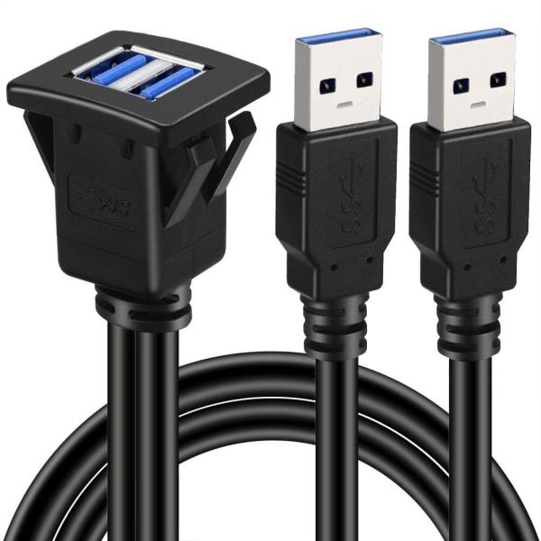 デュアルポートスクエアUSB 3.0パネルフラッシュマウント延長ケーブル、バックル付き、カートラック...
