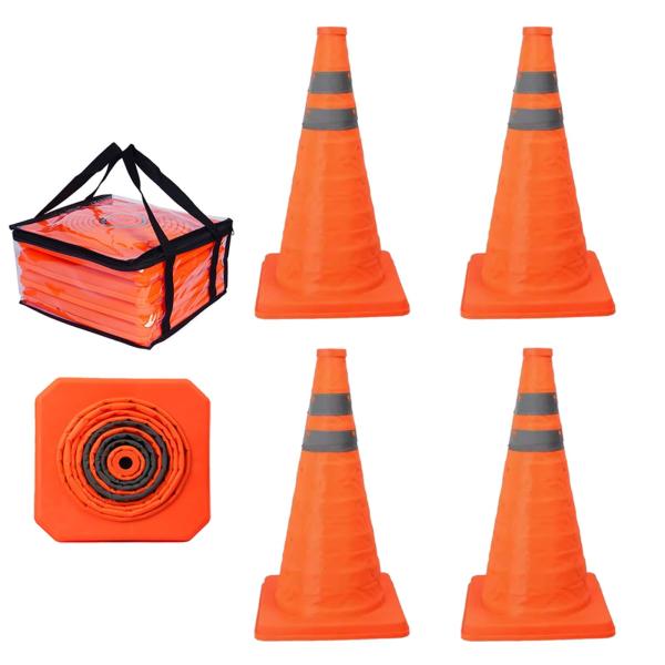 LKCCTK 折りたたみカラーコーン 高さ45cm 反射材付 高視認性 昼夜兼用 伸縮式 安全警告標...