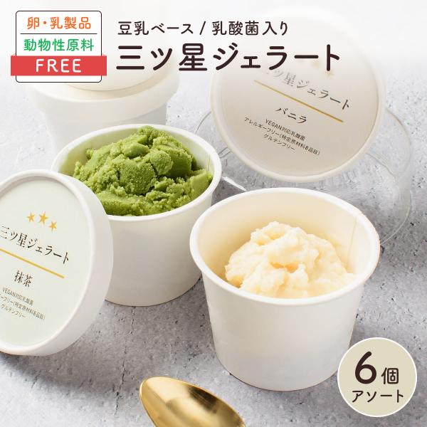 三ツ星ジェラート 6個入 バニラ・抹茶 各3 アイス 詰め合わせ 無添加 卵 乳 不使用 アレルギー...