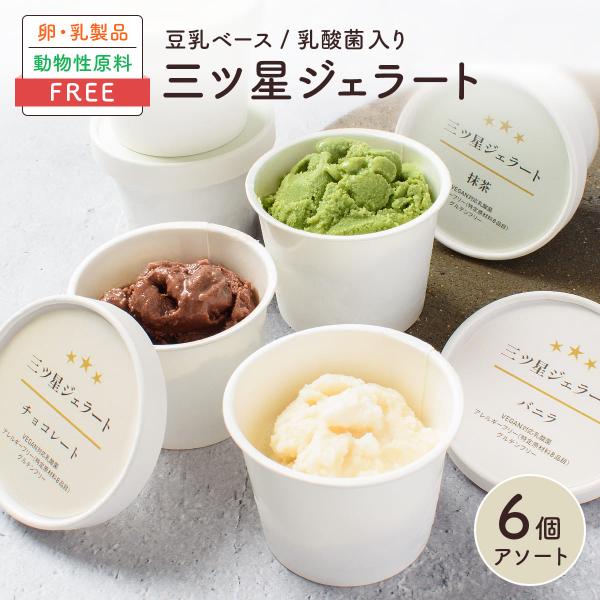 三ツ星ジェラート 6個入 バニラ・チョコレート・抹茶 各2 アイス 詰め合わせ 無添加 卵 乳 不使...