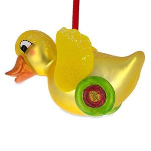 3.4? Yellow Duck on Wheels Blown Glassクリスマスオーナメント 【並行輸入】｜runsis-store