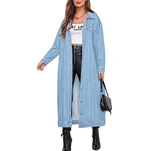 Chouyatou女性ファッションスプリングボタンダウンミディロングデニムジャンジャケットトレンチコート（大きなライトブルー） 【並行輸入】｜runsis-store