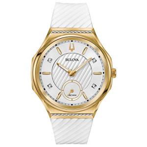 Bulova Curv レディース腕時計 ステンレススチール ホワイトシリコンストラップ ダイヤモンド ゴールドトーン (モデル:9 【並行輸入】｜runsis-store
