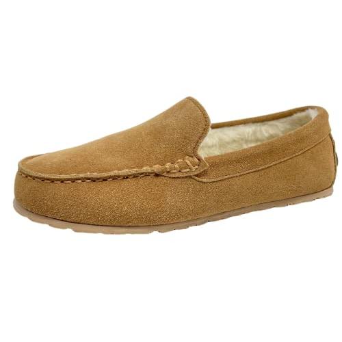 Clarks メンズ スエードモカシンスリッパー 暖か 快適 屋内 屋外 フラシ天 フェイクファー裏...