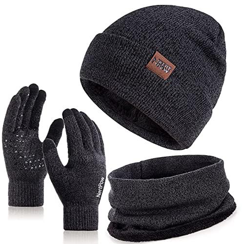 ビーニー帽 手袋 スカーフ 冬 1-3個 男女兼用 ニットフリース裏地 暖かい タッチスクリーン手袋...