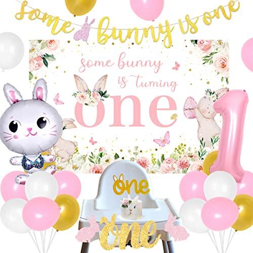 Some Bunny Is One 誕生日デコレーション - 女の子用バニー1歳の誕生日デコレーショ...