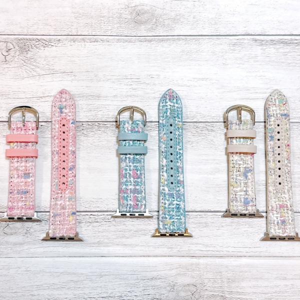 AppleWatch SE 40 41mm ツイード ホワイト ベルト 革 バンド ウォッチ