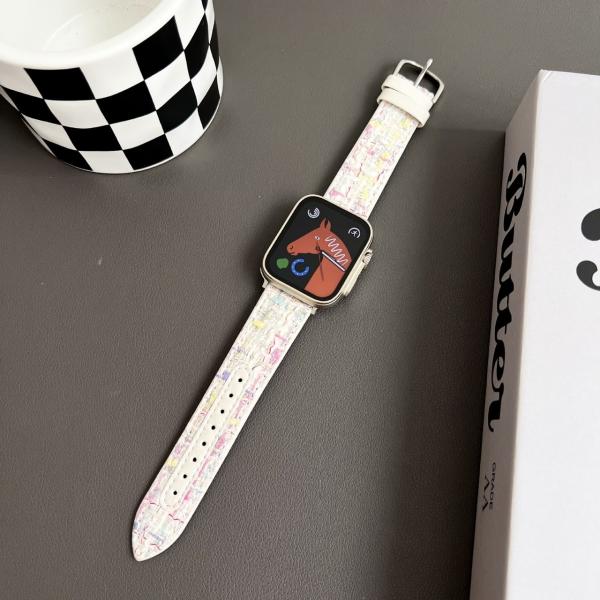 AppleWatch SE 44.45mm series8 9 ホワイト ベルト 革 バンド